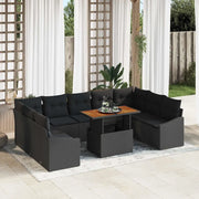 Set da Pranzo per Giardino con cuscino 10 pcs Nero e Marrone 3349883
