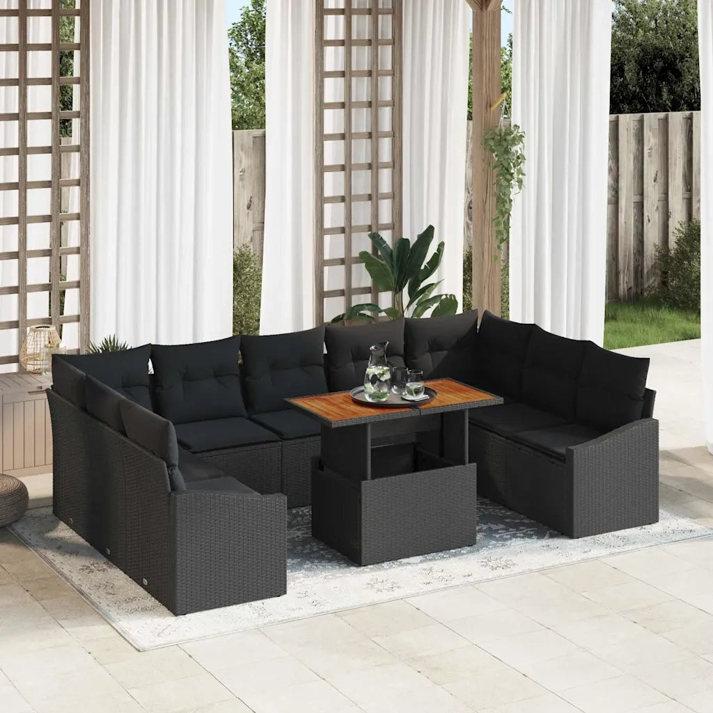 Set da Pranzo per Giardino con cuscino 10 pcs Nero e Marrone 3349883