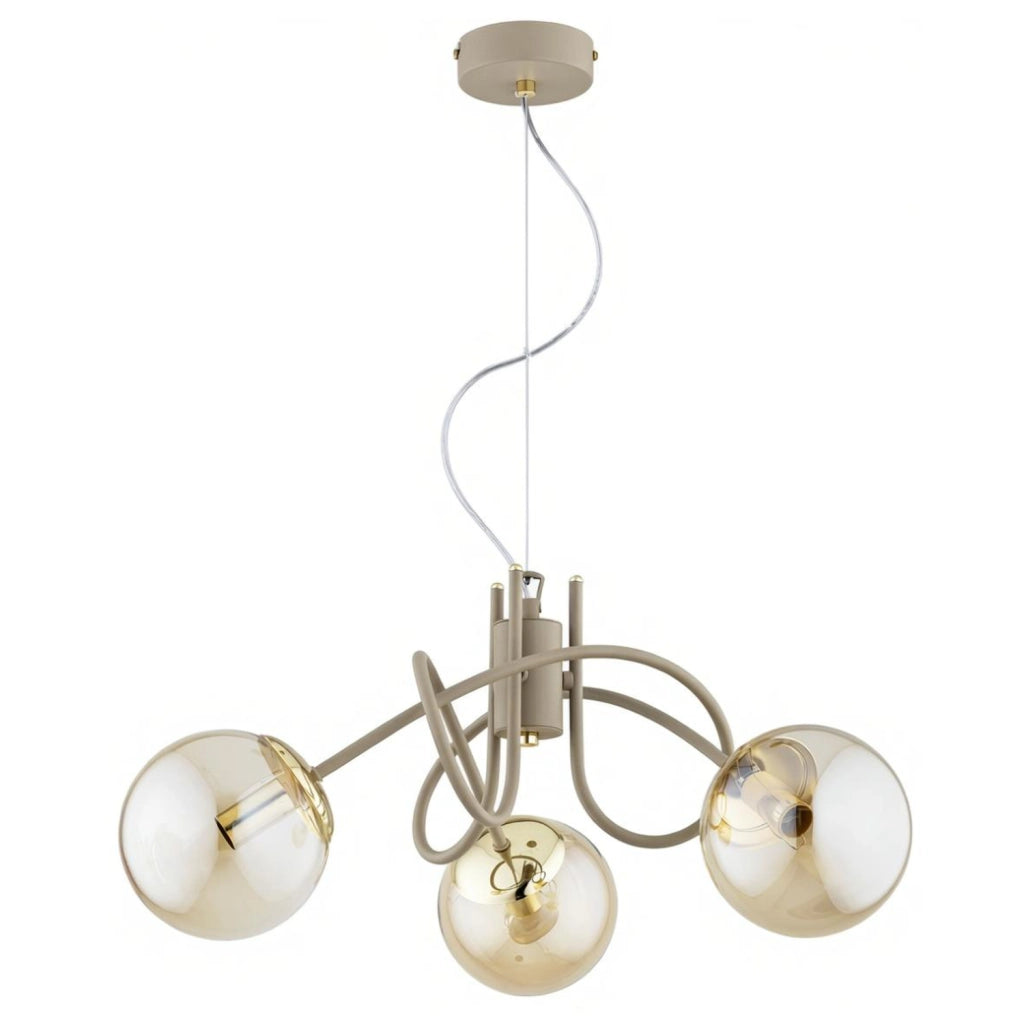 Lampada a sospensione MIKA beige oro, 3 luci E14 in metallo