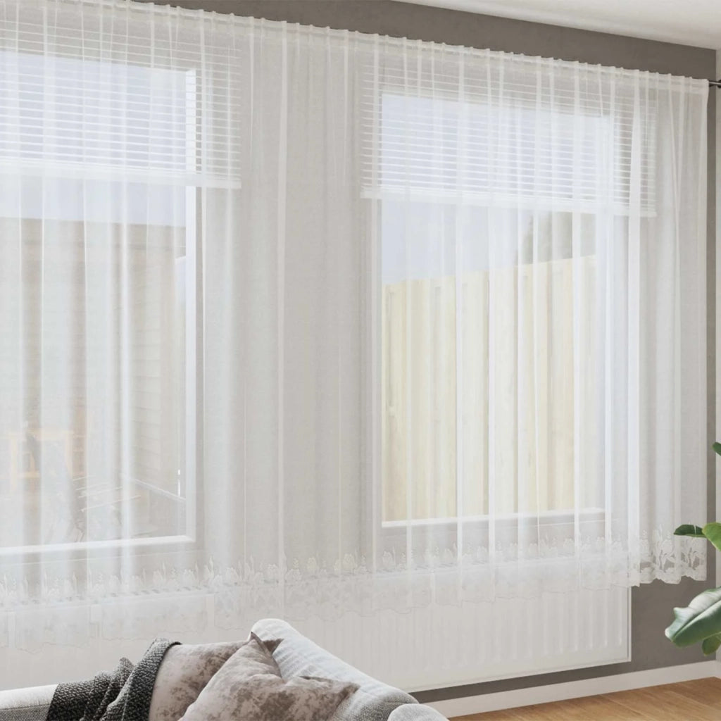 Tenda in Pizzo con tende Bianco 200 x 600 cm Poliestere 4107936