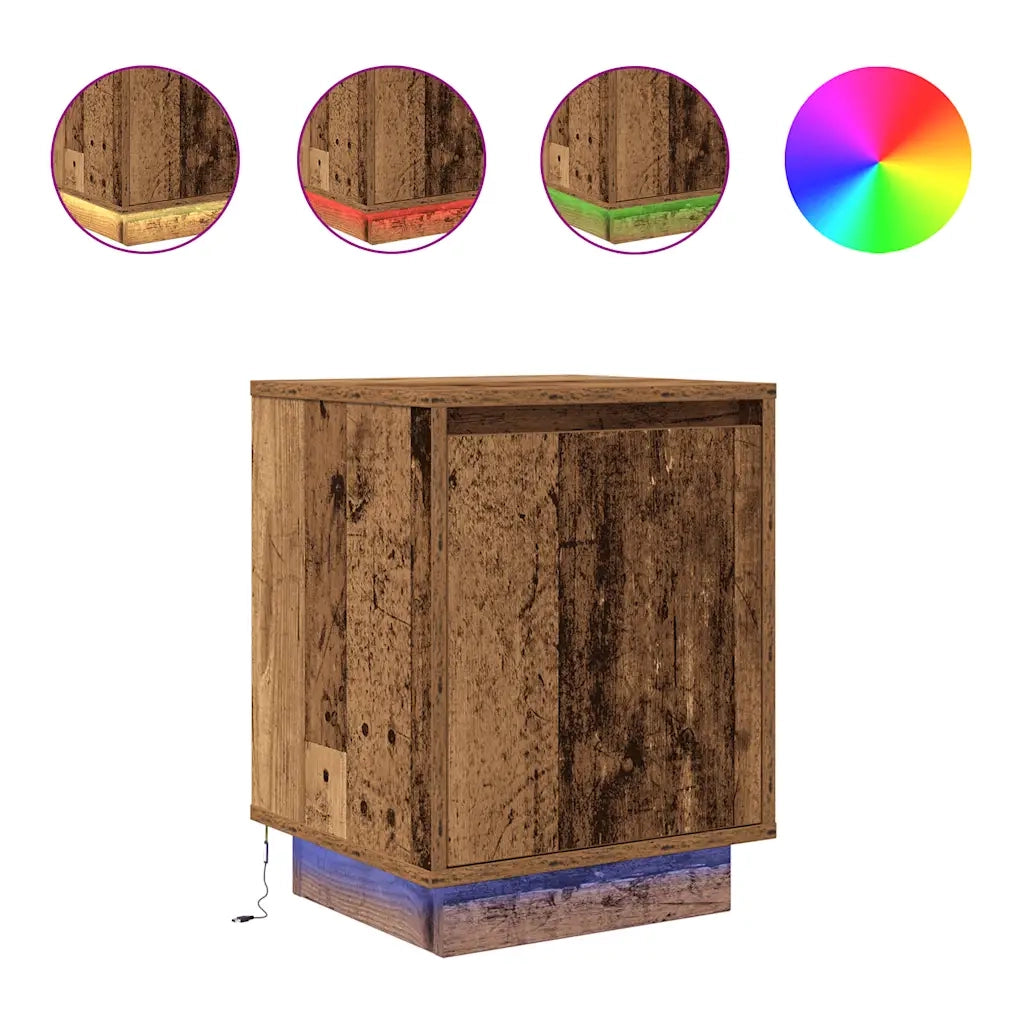 Comodino con Luci LED Legno Antico 38x34x50 cm 861279