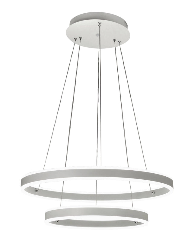 Lampada a Sospensione LED Palau 108W 3000K Dimmerabile Ø60 e Ø40 cm Argento - Due anelli in Metallo e Metacrilato