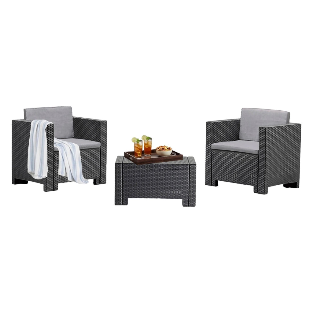 Set salotto da esterno Camini, Salottino outdoor, Set da balcone o giardino, Composizione soggiorno per esterni, Made in Italy, Antracite
