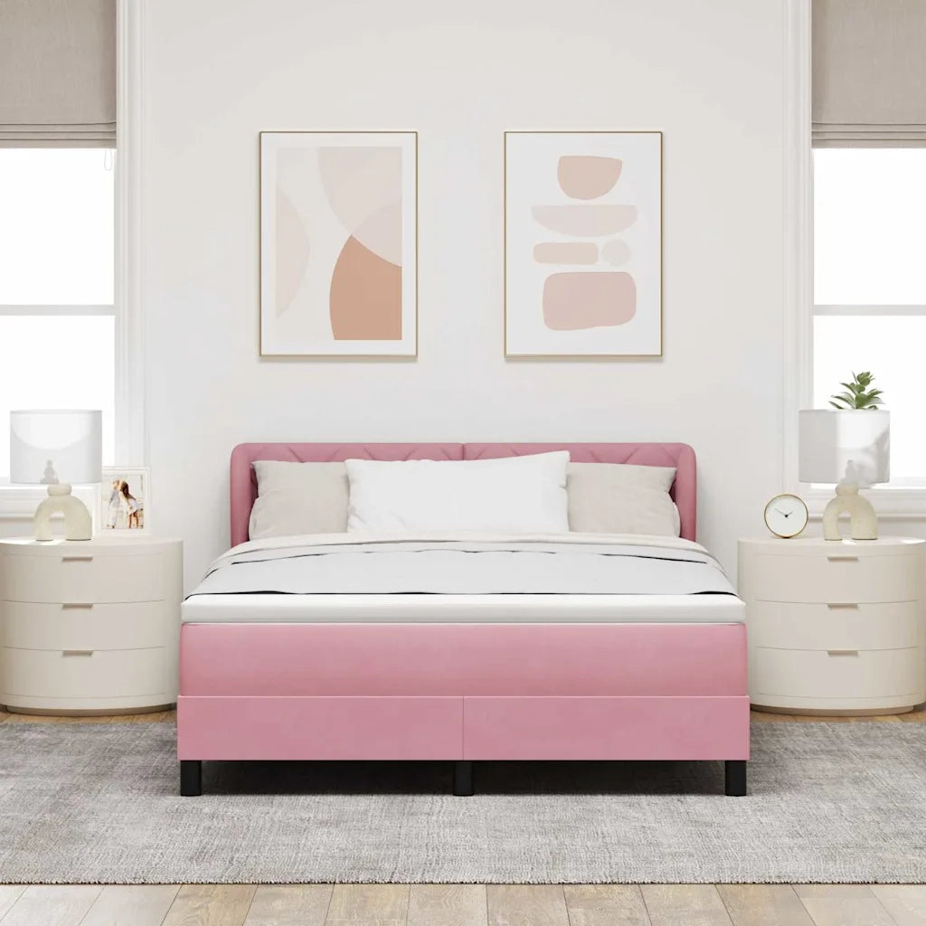 Letto a molle con testiera Rosa 160 x 200 cm Velluto 3340453