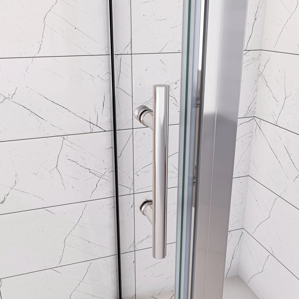185cm Box Doccia Angolare Porta Girevole Battente con Parete Fissa 70x76cm in Vetro Temperato Trasparente 5 mm Profilo Cromo Lucido