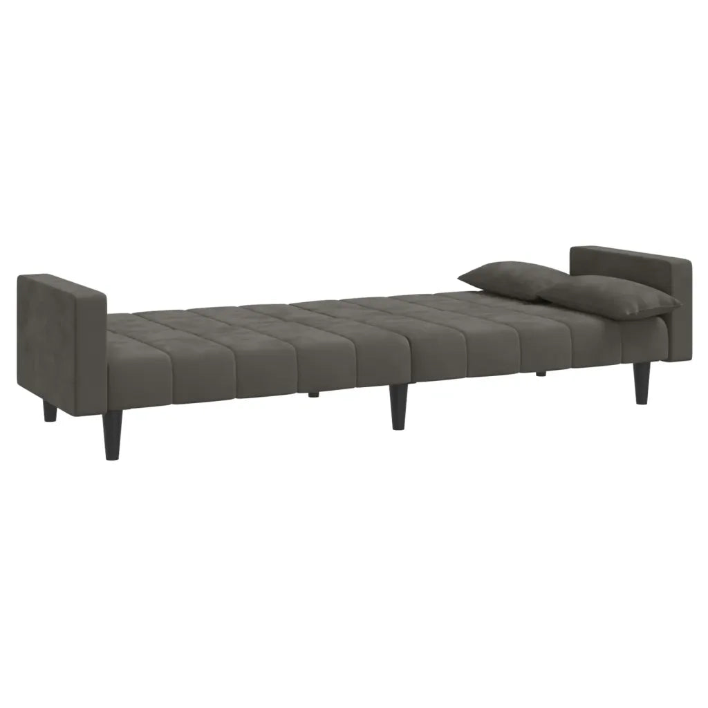 Divano Letto a 2 Posti con 2 Cuscini Grigio Scuro in Velluto 375848