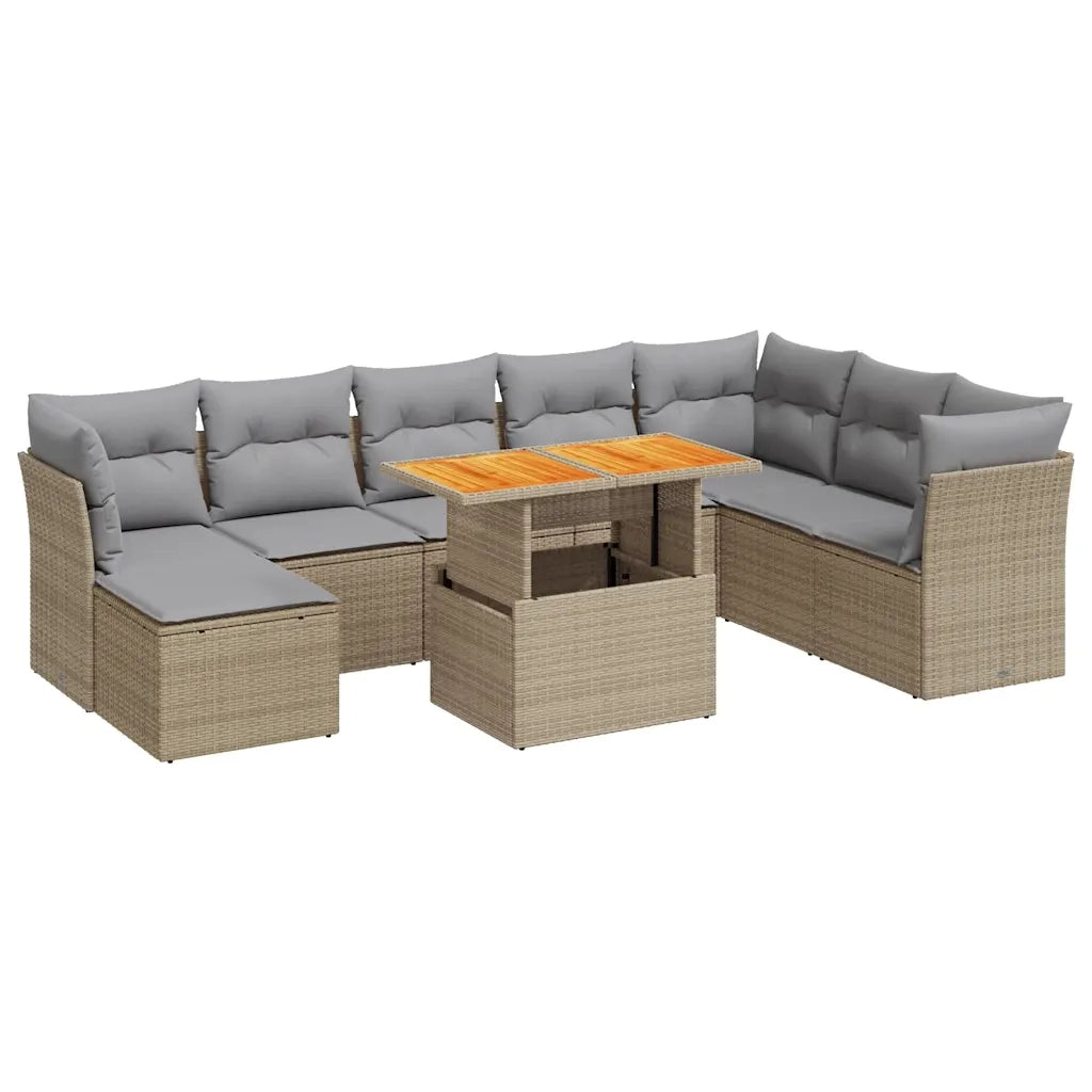 Set Divano da Giardino 9 pz con Cuscini Beige in Polyrattan 3326964