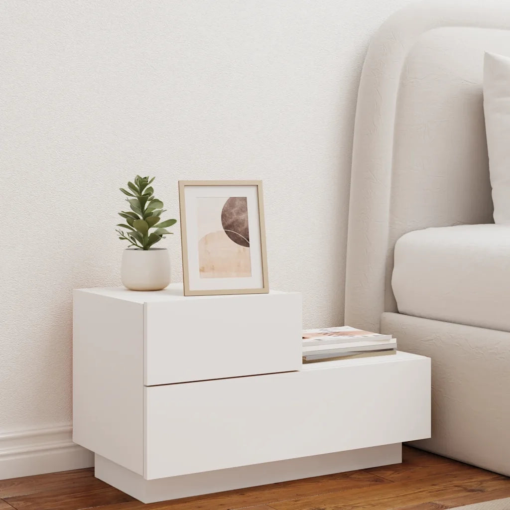 Comodino | Armadio da Notte | Mobiletto da notte con Luci LED Bianco 70x36x40,5 cm