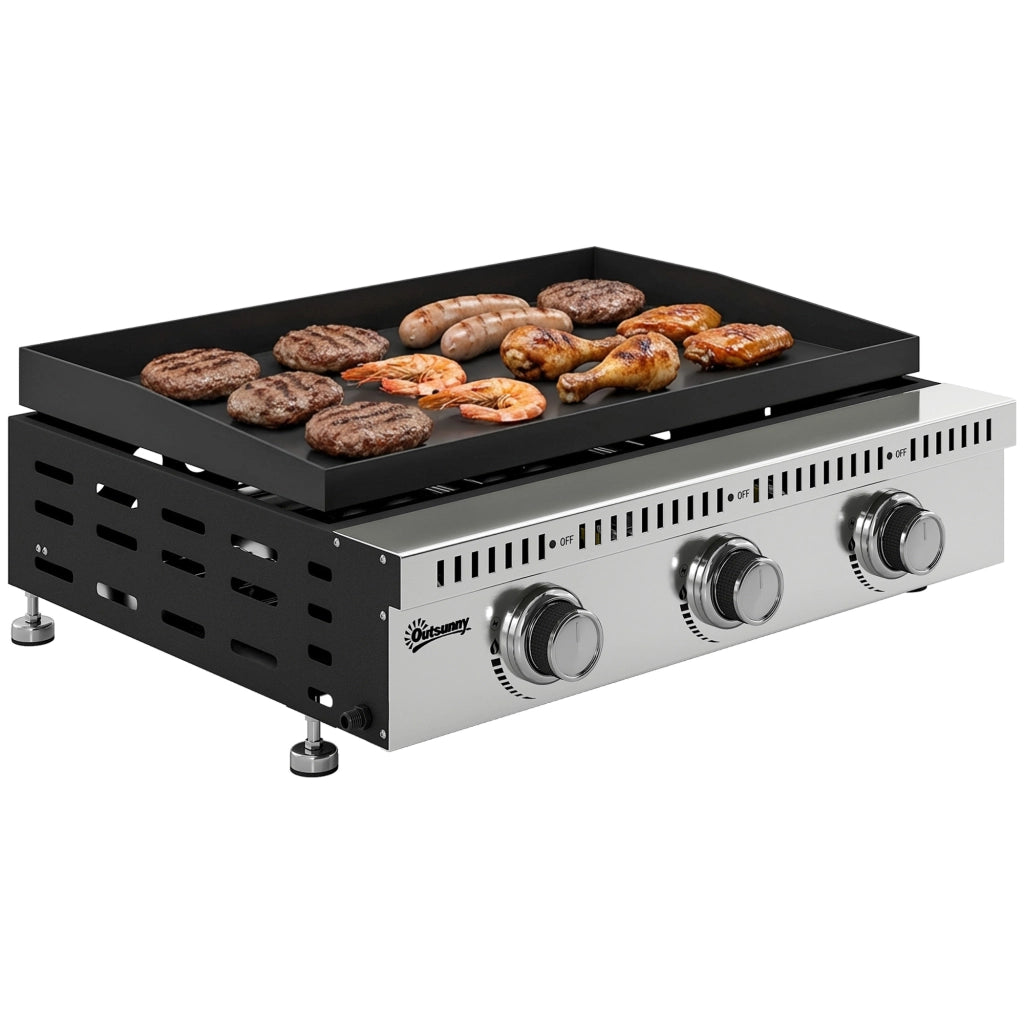 Plancha a Gas 3 Bruciatori 9 kW ¨C Xylo ¨C Acciaio Inox 56,5x33 cm Nero