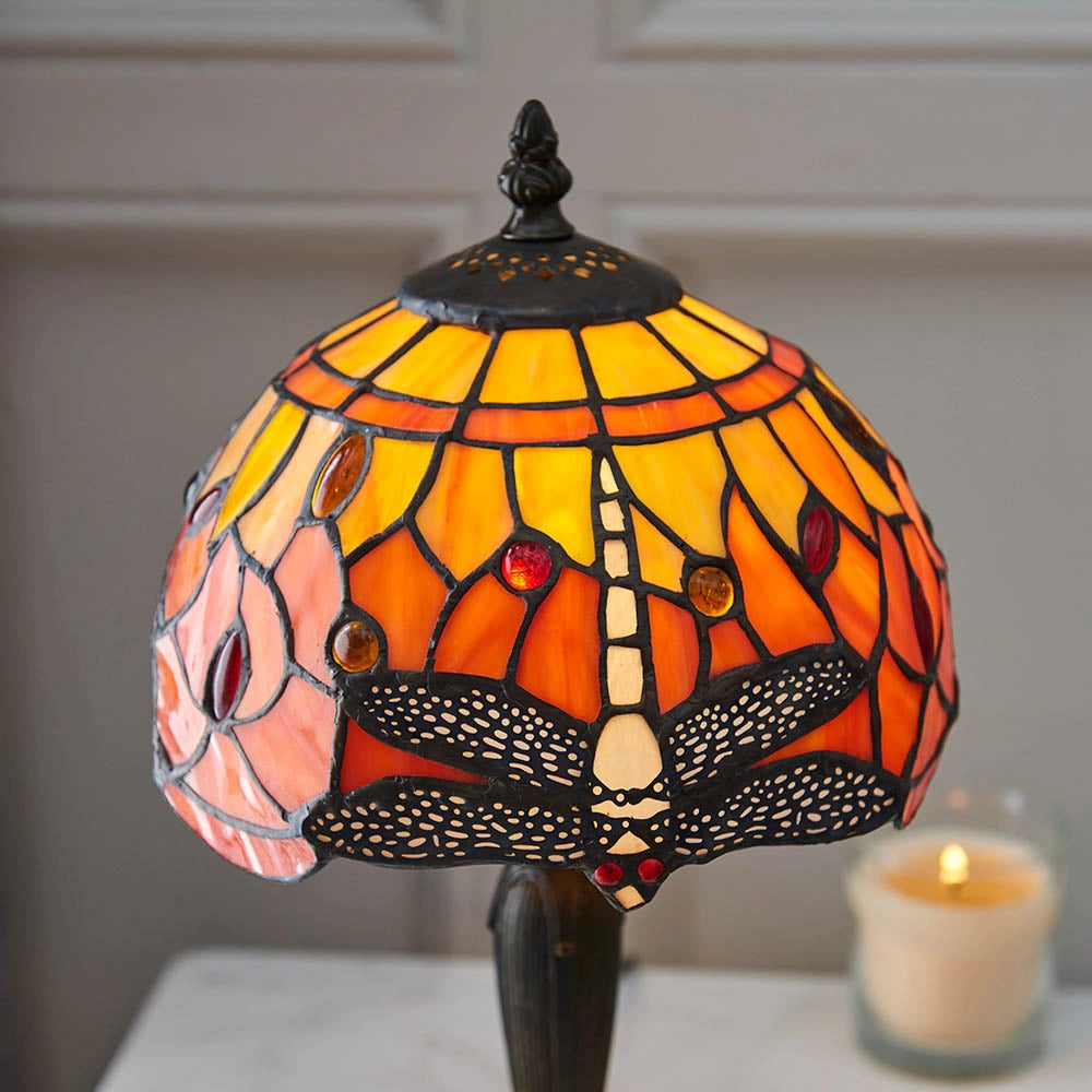 Lampada da tavolo Tiffany Dragonfly Flame rossa E14 40W