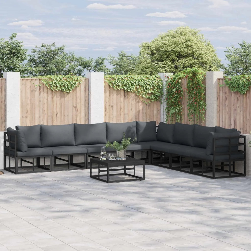 Set Divano da Giardino con cuscino 9 pcs Nero Alluminio 3378875