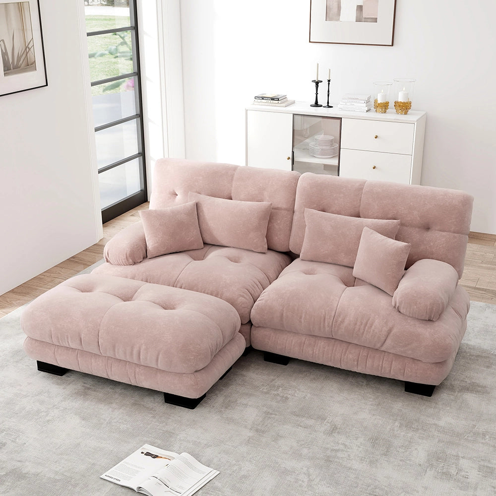 Divano angolare Cloud - Xylo - 2 posti in chenille con ampi braccioli e pouf, rosa