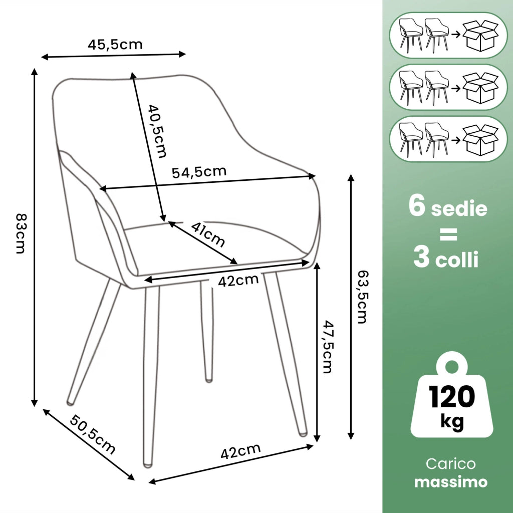Set di 6 Sedie in velluto liscio ESTELLE Nero gambe nere