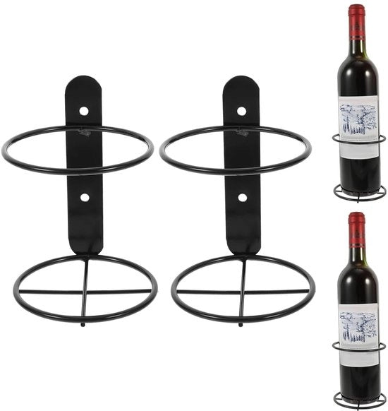 Scaffale a muro per bottiglie di vino con supporto per tazze da caffè - Nero - Organizzatore per bottiglie di vino - Montaggio a muro - Adatto per cucina...