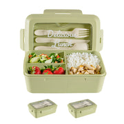 Set 2 Pezzi Lunch Box Porta Pranzo 1300 ml con 3 Posate, Contenitore Ermetico Per Alimenti BPA Free, Utilizzabile in Microonde e Lavastoviglie, Porta Pranzo con 3 Scomparti Verde