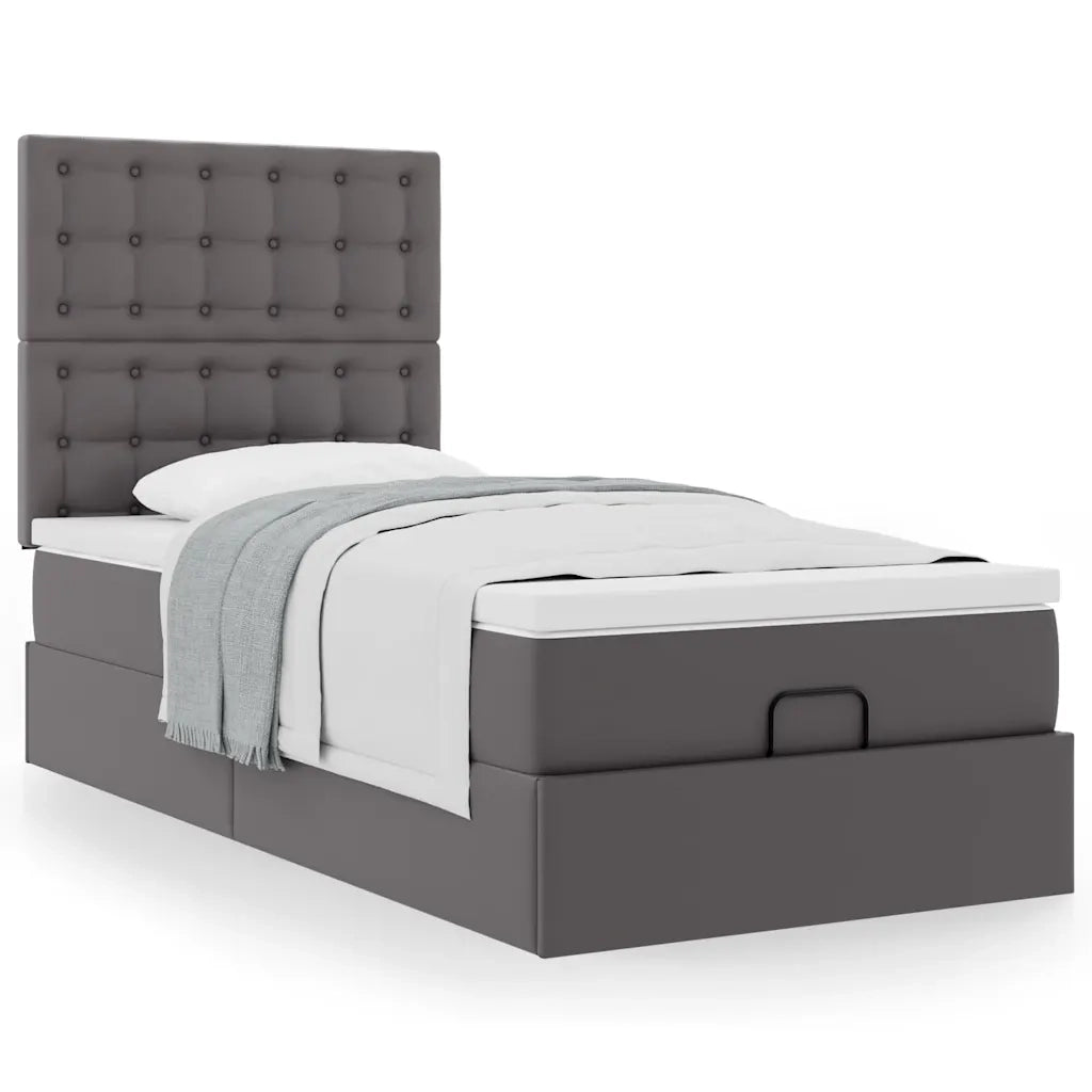 Letto Pouf con Materasso Grigio 100x200 cm Similpelle