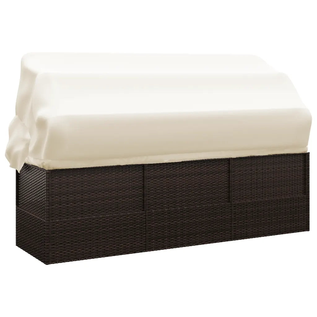 Lettino Prendisole | Sdraio da giardino | Lettino da sole Esterno Tetto e Cuscini Marrone Polyrattan