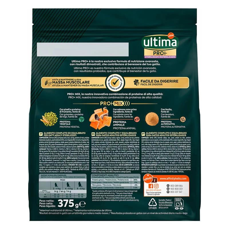 ULTIMA PRO + CROCCHETTE PER GATTO STERILIZZATO 375 GR FACILE DA DIGERIRE GUSTO SALMONE