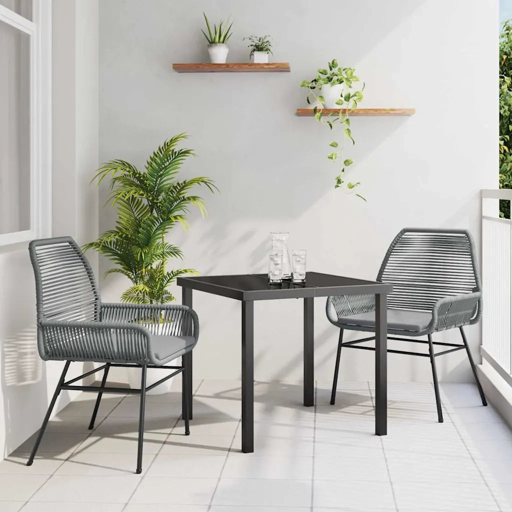 Set da Pranzo per Giardino con cuscino 3 pcs Grigio polyrattan