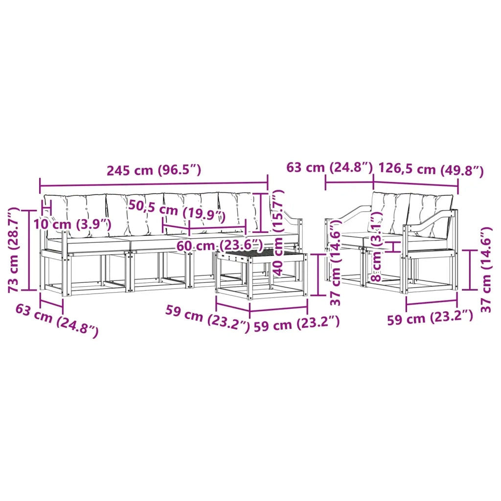 Set di divani da esterno con cuscino 7 pcs Bianco e Nero 3389246