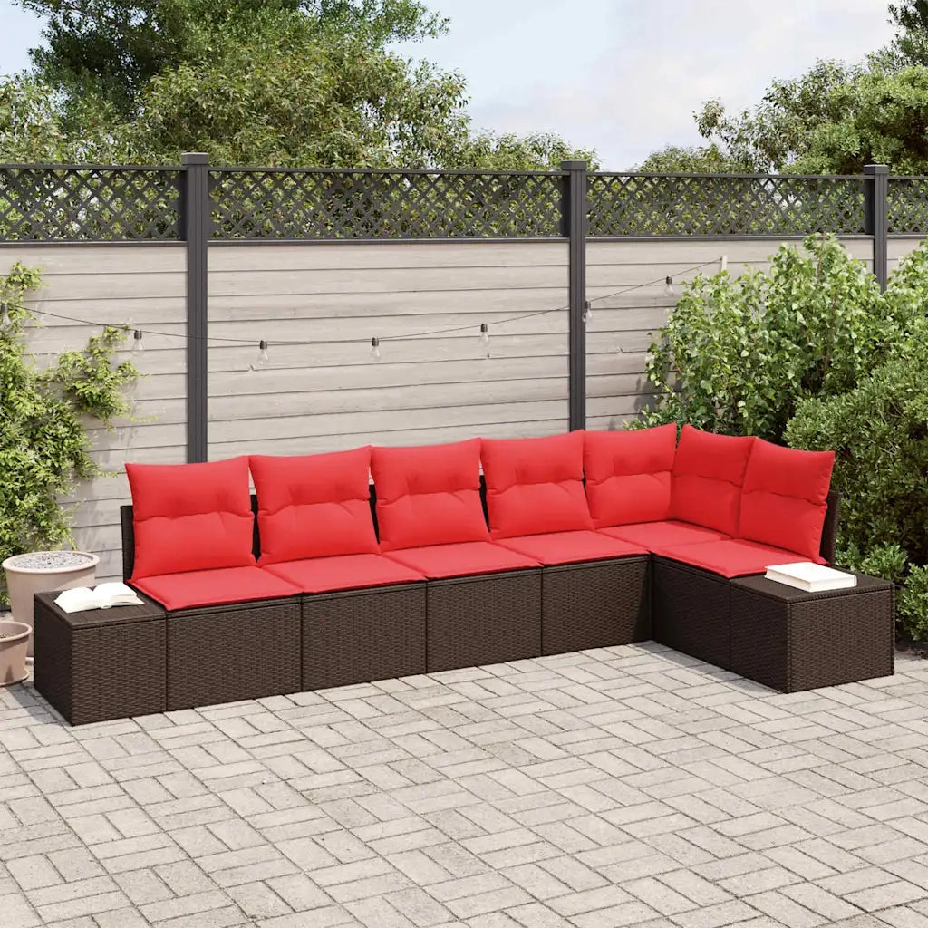 Set Divano da Giardino 6 pz Marrone e Rosso polyrattan 3355753