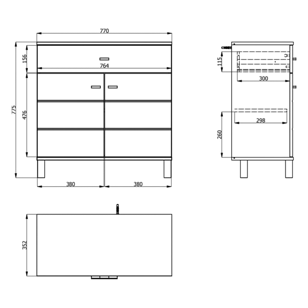 Madia Pisac, Credenza 2 Ripiani, 77x35x78h cm Bianco