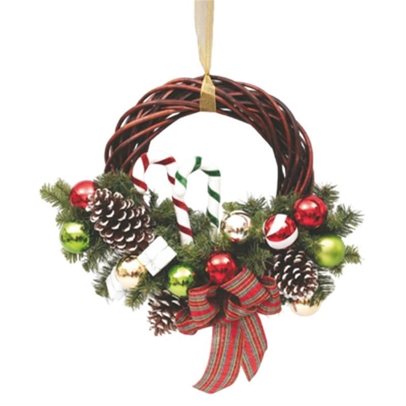 MAURY'S GHIRLANDA DI VIMINI PER NATALE CON DECORAZIONE DI RAMI E FIOCCO SCOZZESE DI 35 CM