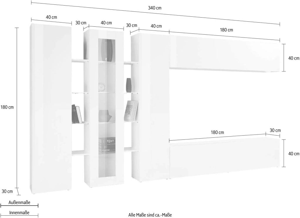Parete attrezzata moderna grigia mobile TV 2 armadi pensile Note Wide