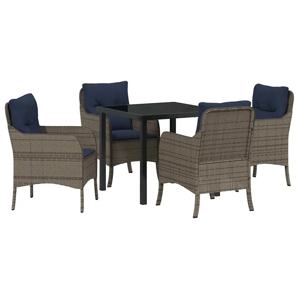 Set da Pranzo per Giardino con cuscino 5 pcs Grigio polyrattan