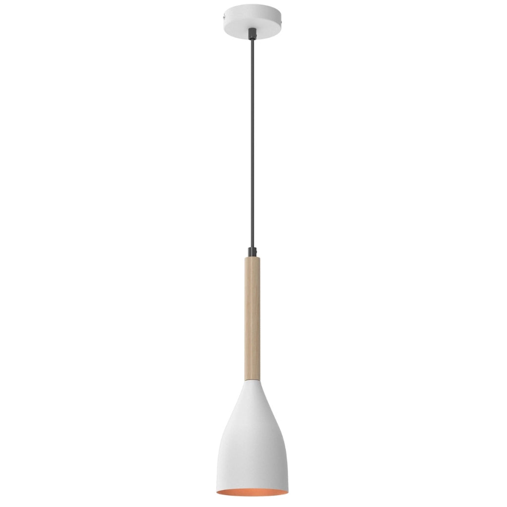 Lampada sospensione Muza bianca oro legno E27 Luminex