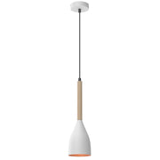 Lampada sospensione Muza bianca oro legno E27 Luminex