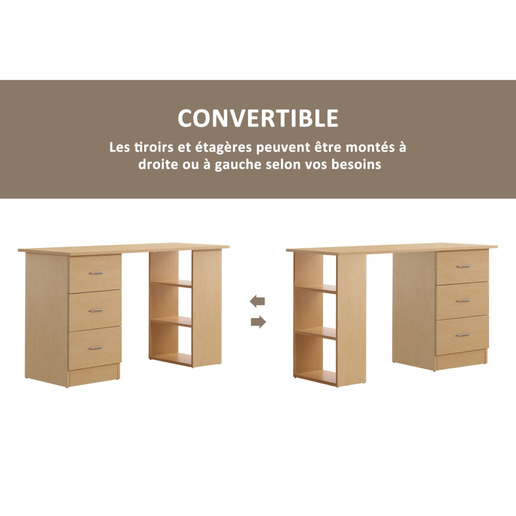 Scrivania con ripiani e cassetti ¨C zephmum ¨C Legno chiaro 120x50x75