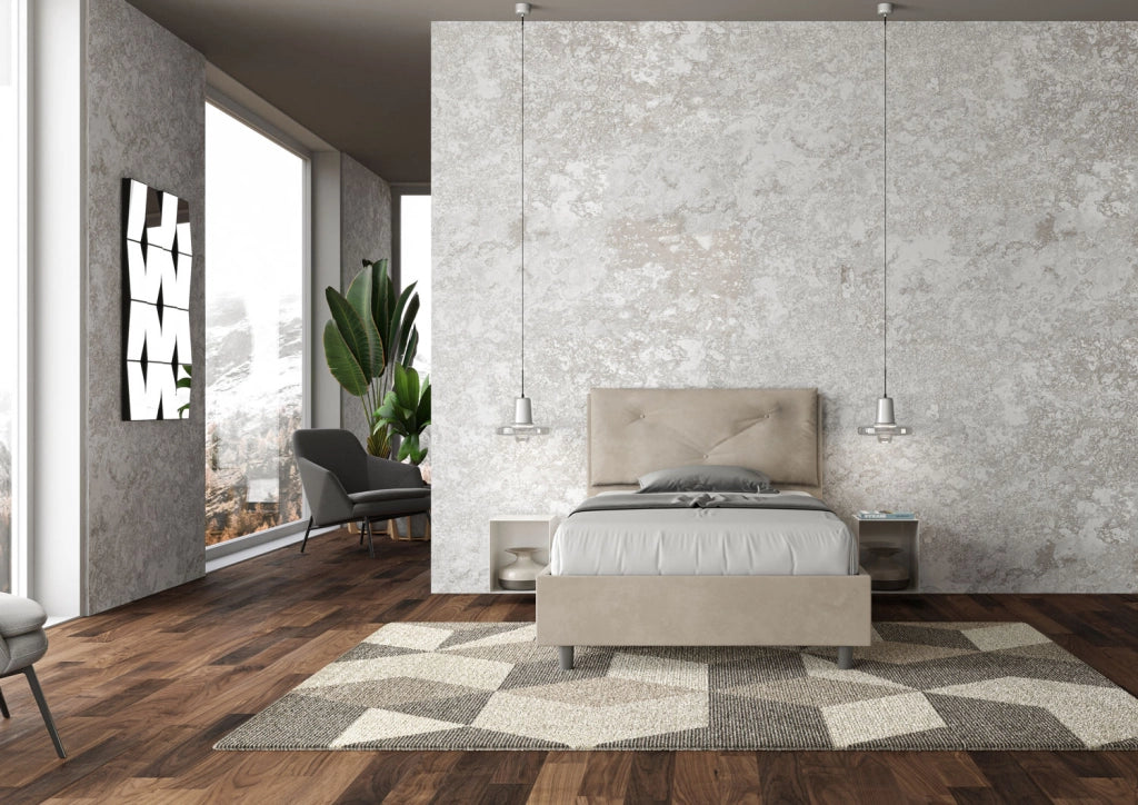 BS COM Letto una piazza e mezza senza rete imbottito 130x190 microfibra sabbia Large