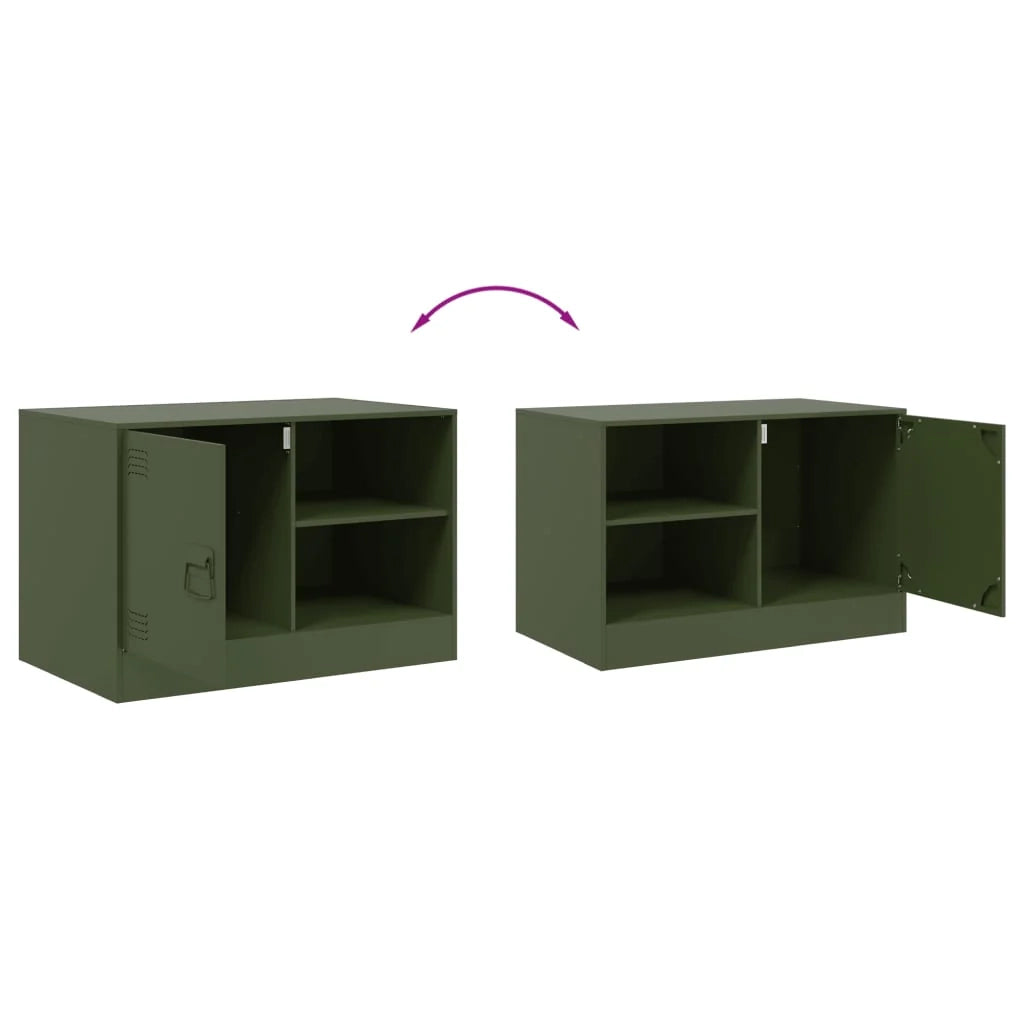 Mobile TV multimediale scaffale TV credenza mobile TV sala da pranzo soggiorno camera da letto 2 pezzi verde oliva 67 x 39 x 44 cm acciaio verde 02_0028640
