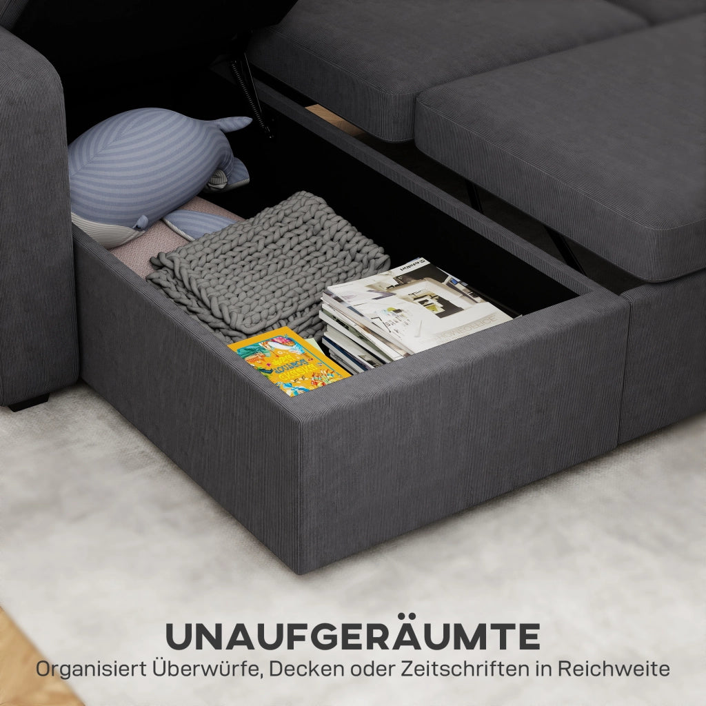 Divano letto angolare con contenitore e cuscini ¨C Minimal ¨C Grigio scuro