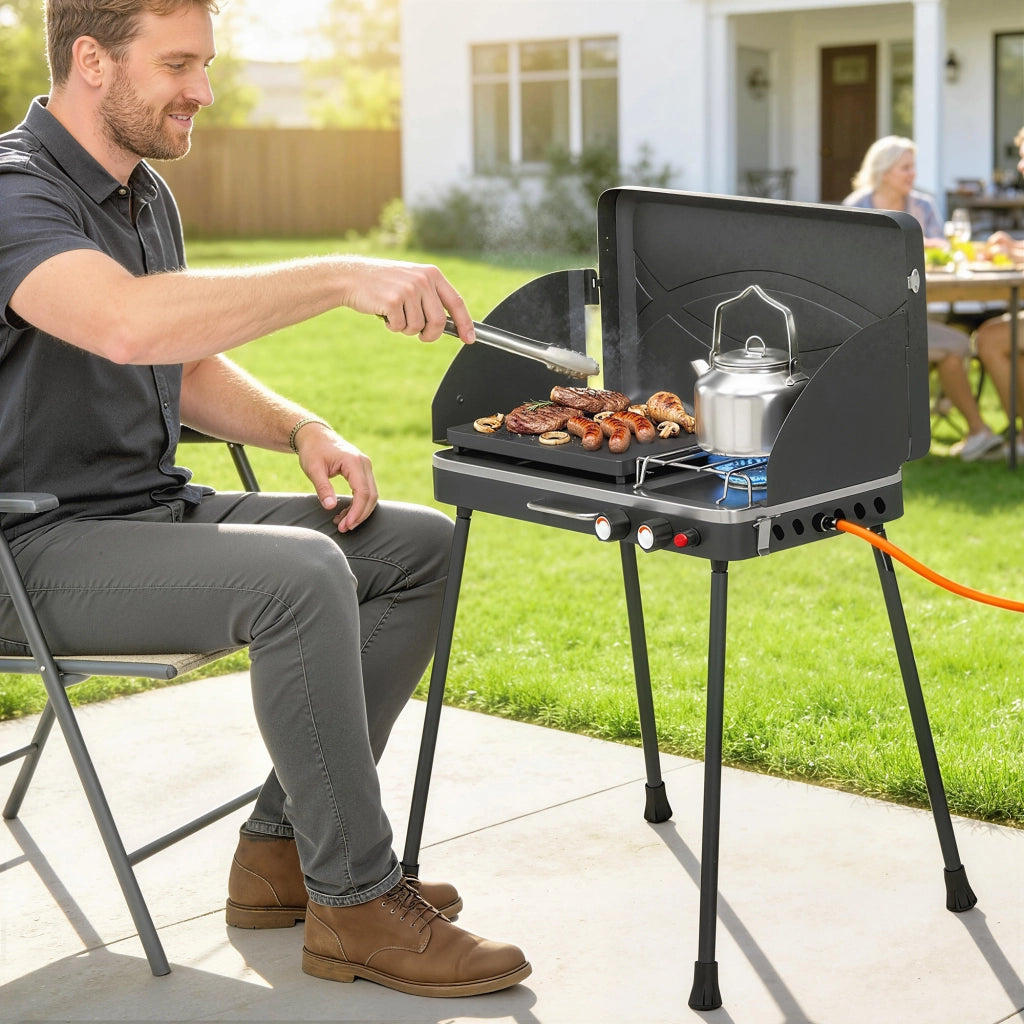 Barbecue a gas portatile 2 bruciatori 7 kW ¨C Minimal ¨C grigio