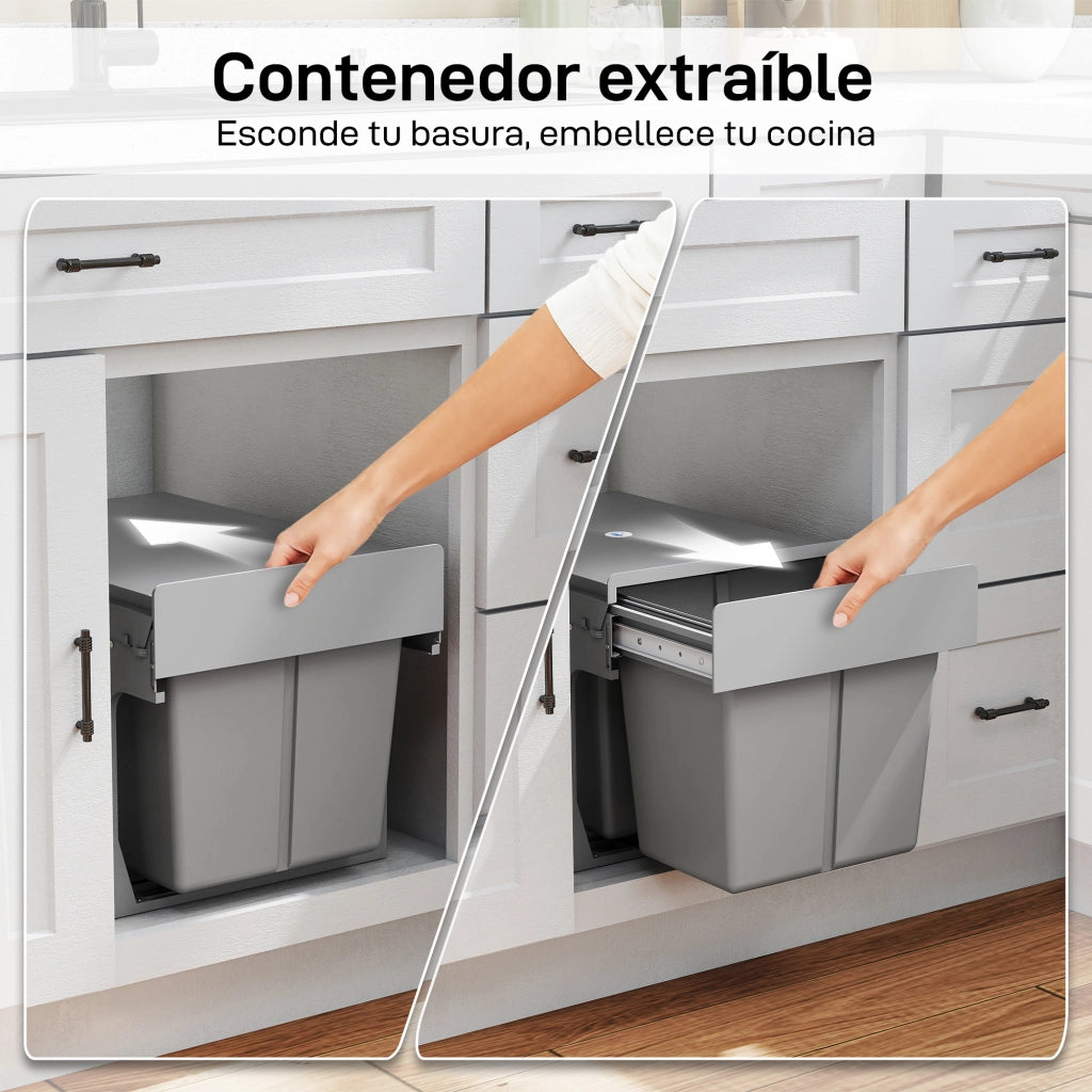 Pattumiera Estraibile Sottolavello ¨C Xylo ¨C 2 Contenitori 30L Grigio Chiaro