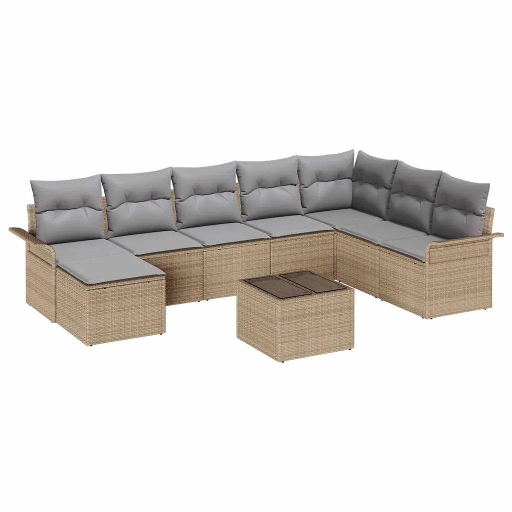 Set Divano da Giardino con cuscino 9 pcs Beige polyrattan