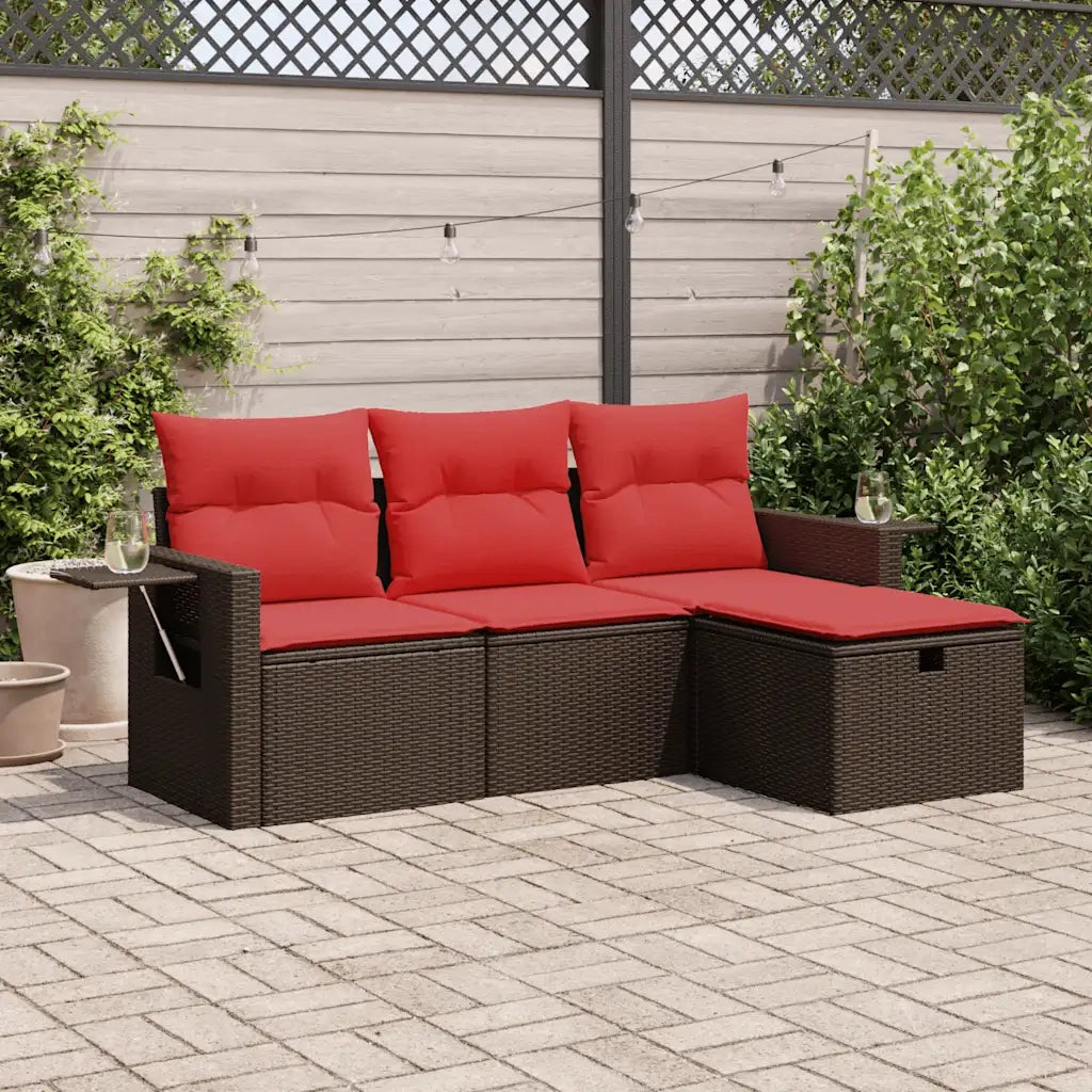 Set Divano da Giardino 4 pz con Cuscini Marrone in Polyrattan 3325460