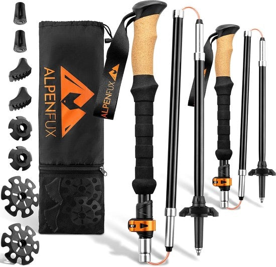 Wand stecchi Premium opieggibili, trekking stecchi, stecchi Nordic Walking, leggeri e regolabili con chiusura a morsa e manico in legno di canna per signore e signori