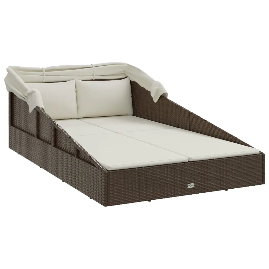 Lettino con Tetto Pieghevole Marrone 200x114x128 cm Polyrattan CFW9320445