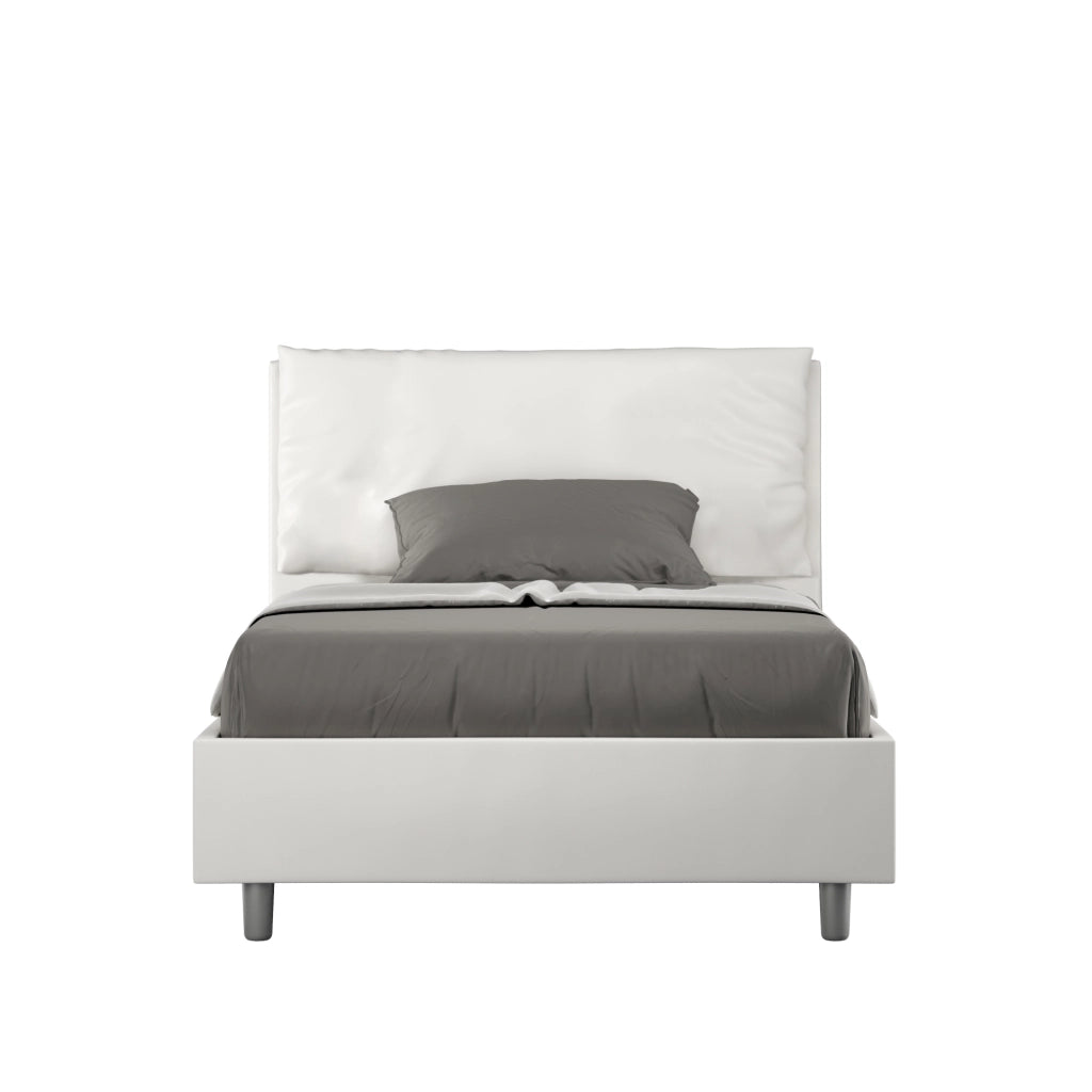 BS COM Letto una piazza e mezza senza rete imbottito 120x200 similpelle bianco