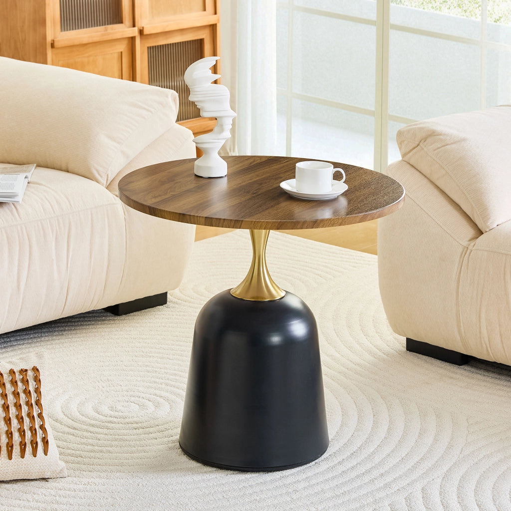 TAVOLINO Rotondo 70x69x40 cm Melamina Noce e Nero