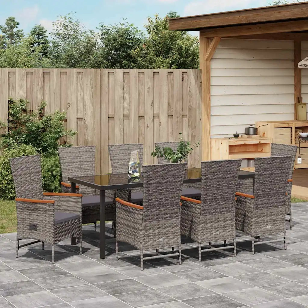 Set da Pranzo per Giardino con cuscino 9 pcs Grigio 3379442