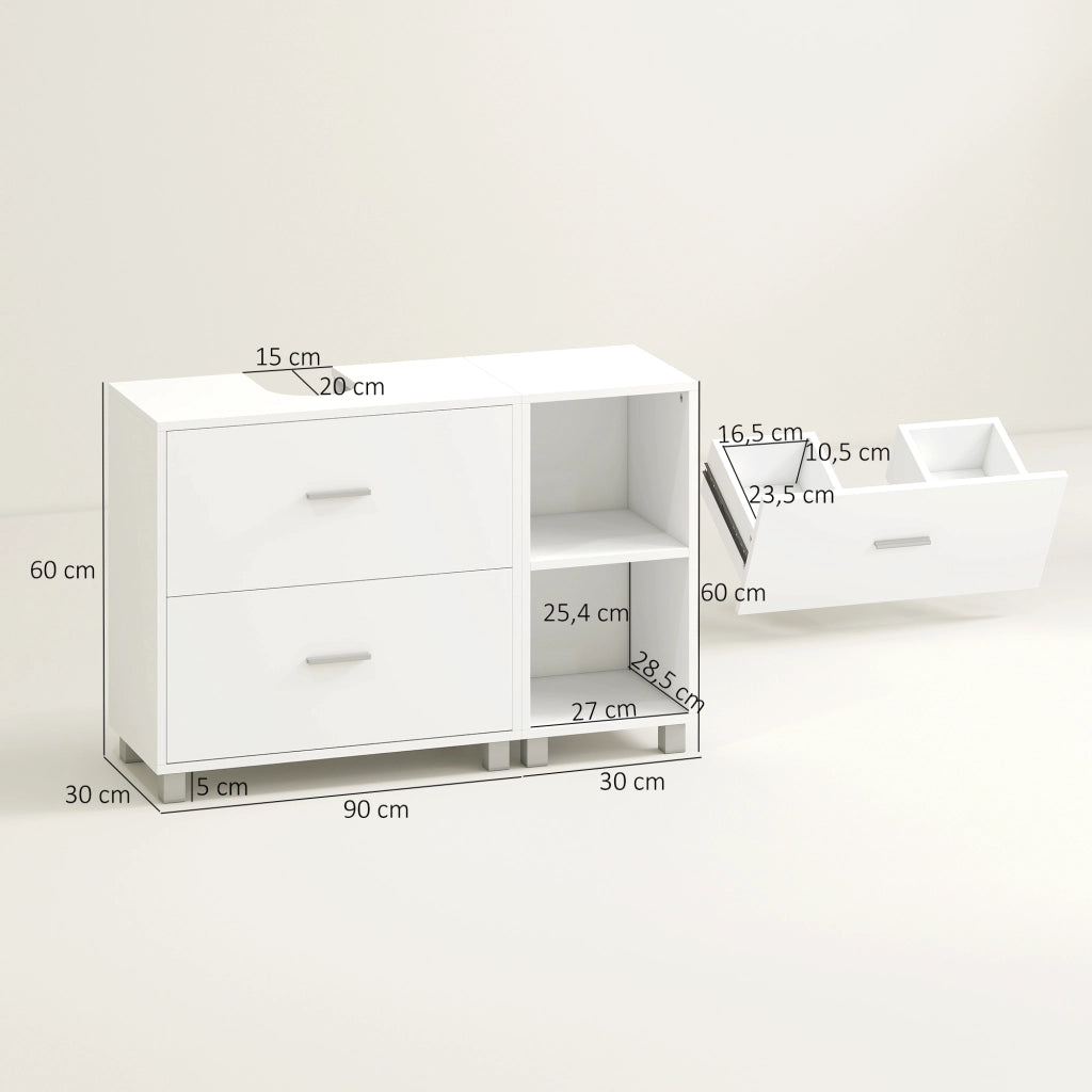 Mobile Sottolavabo con 2 Cassetti e 2 Ripiani Aperti ¨C Xylo ¨C Bianco 90x30x60 cm