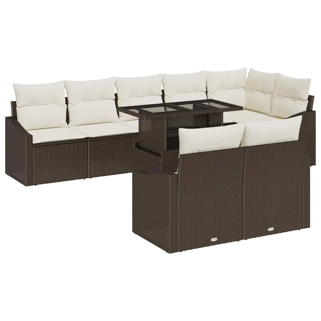 Set Divano da Giardino con cuscino 9 pcs Marrone e Crema 3357761