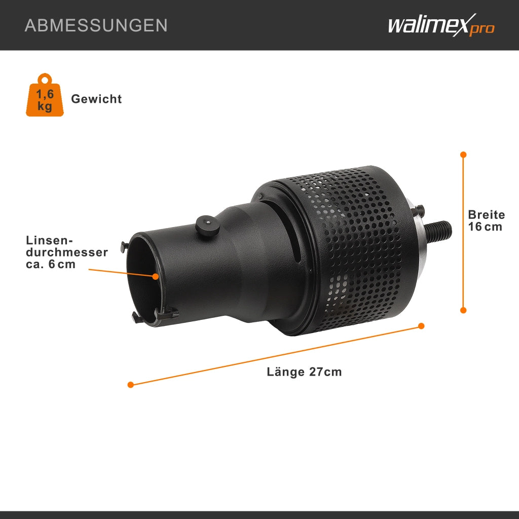 Walimex Attacco universale per proiezione compatibile con Profoto - 270 x 160 x 160 mm - con 4 pellicole (blu, rosso, giallo, verde) e sagome (cuore, finestra, luna, foglia) - per flash, studio