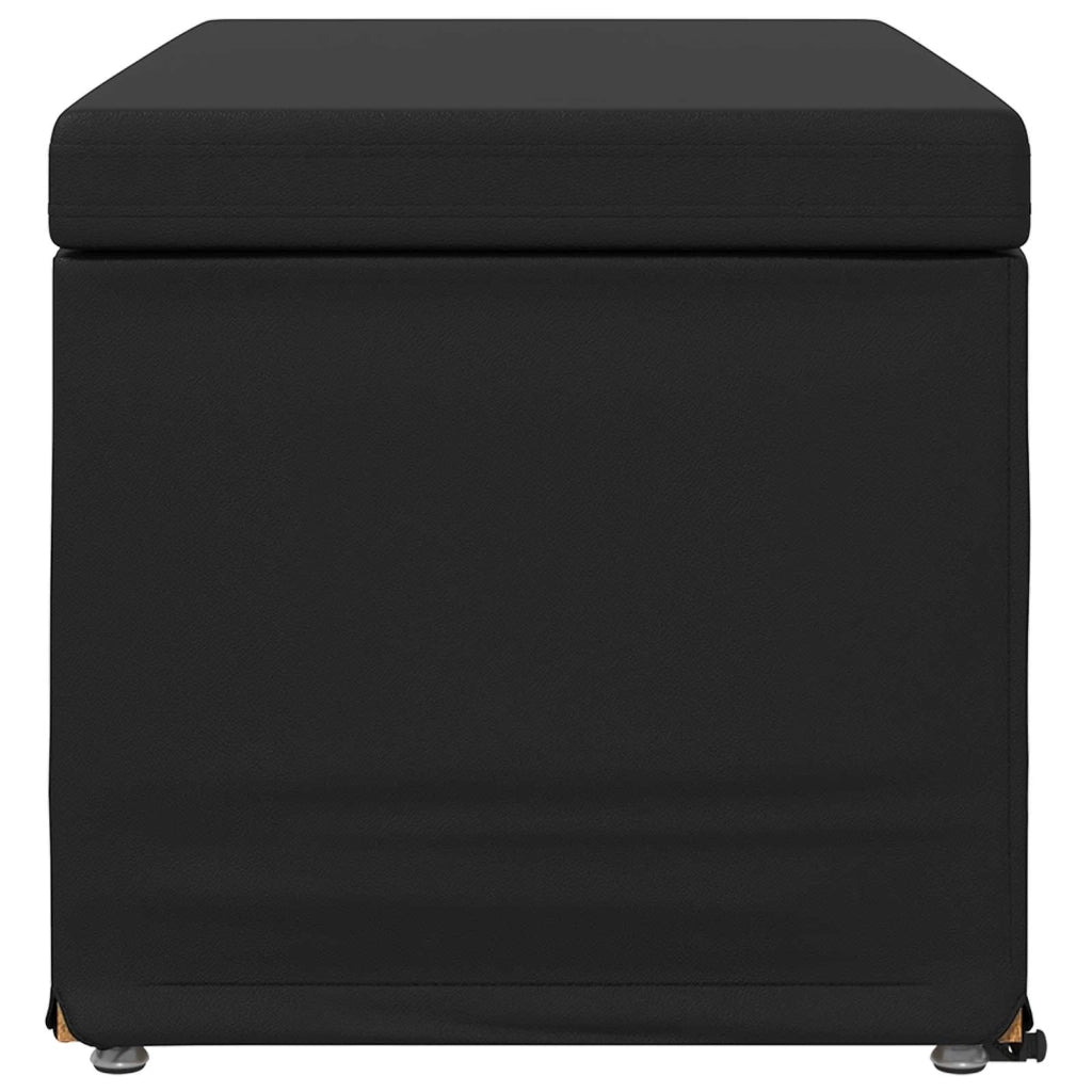 Pouf Nero Pelle Sintetica e Legno Ingegnerizzato 876786