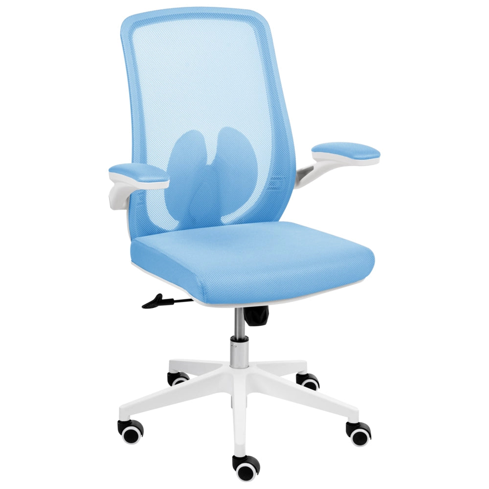 Sedia da ufficio con base girevole e braccioli regolabili in altezza con rete azzurro stile moderno