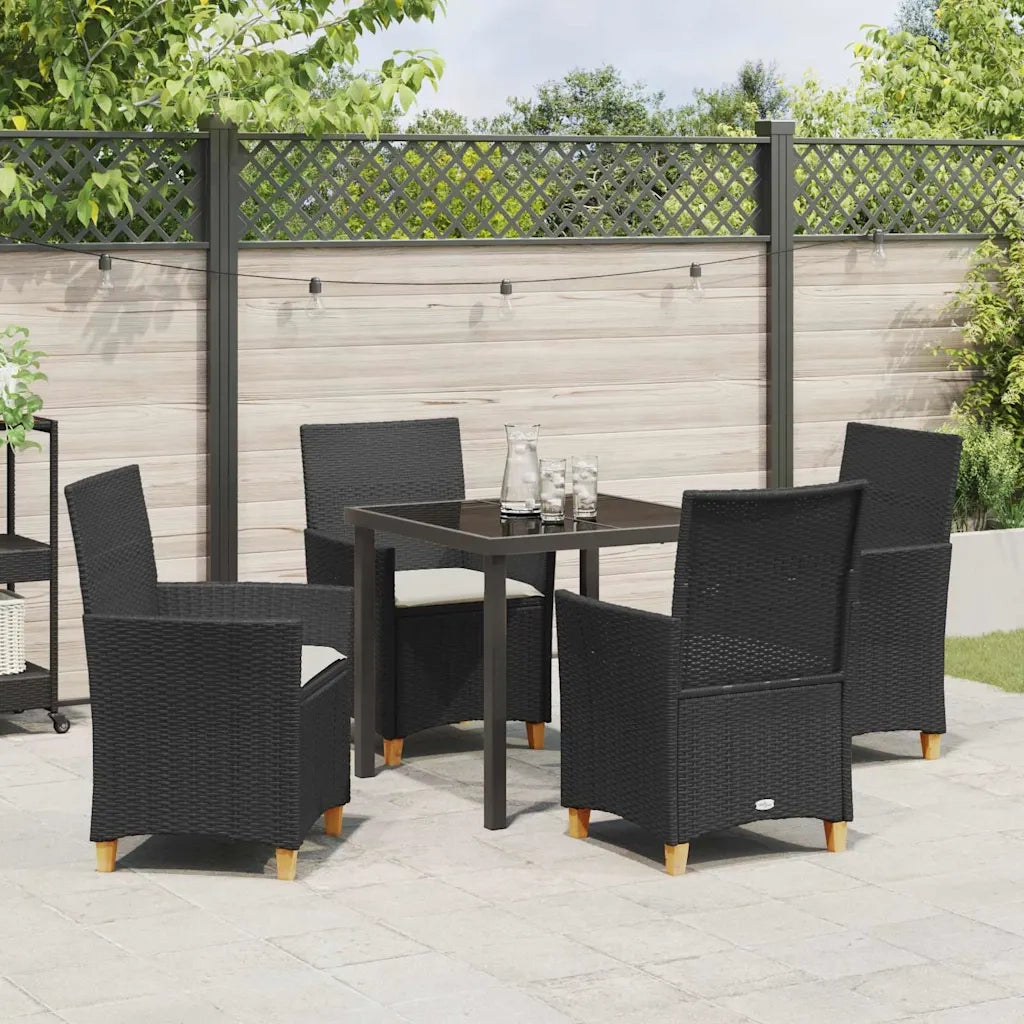 Set da Pranzo per Giardino 5 pcs Nero polyrattan